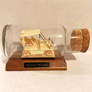 Vintage Business Card Car in Bottle Desk Display Handmade Art Atwood Automotive